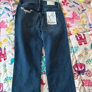 Pistola Distressed Straight Leg Jeans in Dark Blue